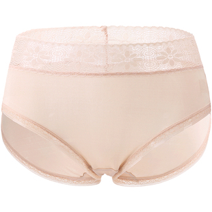 金三塔真丝高腰内裤桑蚕丝蕾丝舒适透气亲肤纯色内衣女三角裤新品