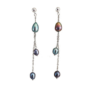 天然大溪地孔雀绿极光炫彩巴洛克风显贵气高质感流苏珍珠耳饰