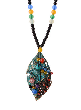 复古民族风太阳花红宝石长款项链