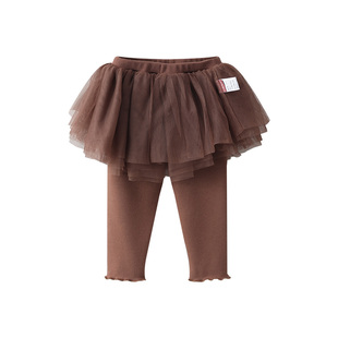 拉比童装裙裤2024冬装女童休闲裙裤加绒保暖假两件网纱裙宝宝裤裙