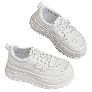 小个子厚底松糕鞋女2025新款爆款增高鞋配阔腿裤真皮小白鞋不累脚