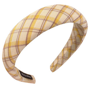 明媚黄色格子防滑发箍女2025新款日常外戴高颅顶压发洗脸头箍头饰