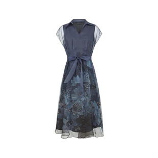 sdeer圣迪奥夏季女装翻领收腰印花衬衫短袖连衣裙S232Z12KL