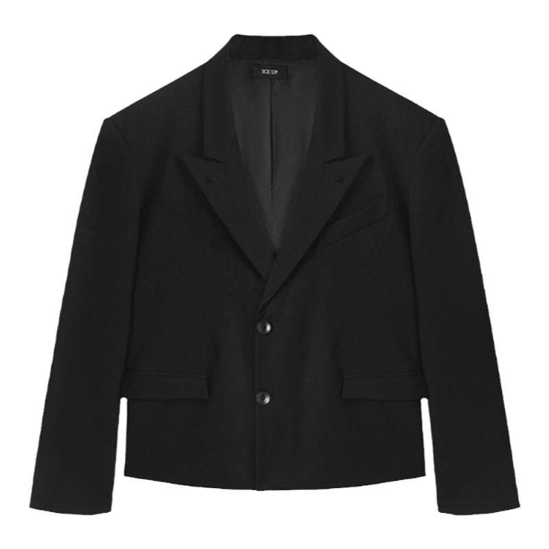 ICE UP高端混纺羊毛两穿宽松垫肩vibe黑色休闲短款西装夹克外套