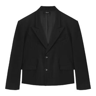 ICE UP高端混纺羊毛两穿宽松垫肩vibe黑色休闲短款西装夹克外套