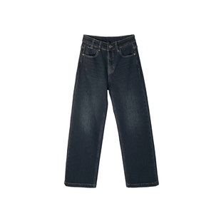 笔直大长腿！~四面弹窄版直筒牛仔裤女秋冬新款加绒复古阔腿长裤