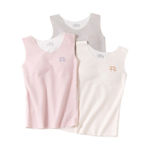女童保暖背心发育期初中学生马甲蚕丝自发热冬季内穿无痕德绒内衣