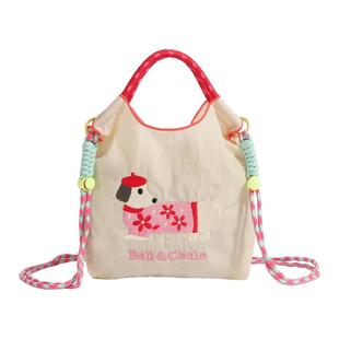 日本ball chain环保购物袋刺绣腊肠狗迷你手提袋单肩斜挎包手机包