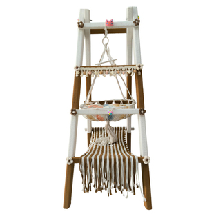 现货DIY猫爬架纯手工编织吊篮多巴胺彩色梯形实木通天柱猫窝玩具