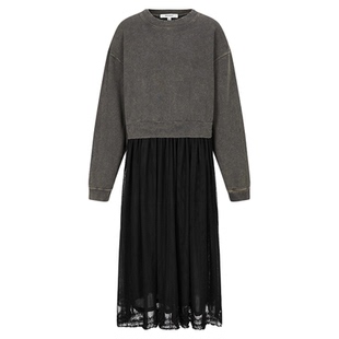 MOUSSY 冬季新品甜美日系风拼接卫衣裙连衣裙女028HA980-2181