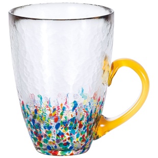 日本进口ADERIA津轻手工彩色七夕玻璃杯带把手马克杯非耐热玻璃