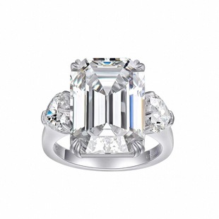 小冰糖钻戒纯银女4克拉大钻戒高级奢华方钻人工钻石婚礼仿真戒指