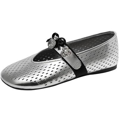 MIO米奥玛丽珍闪钻2026春季新款芭蕾舞鞋镂空透气一字带单鞋女