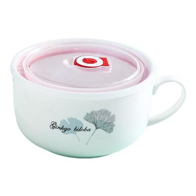 陶瓷圆形保鲜碗带盖便当盒送筷勺