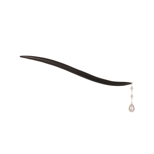 原创设计东方美学发文艺簪子天然珍珠高级感国风黑檀盘发木钗头饰