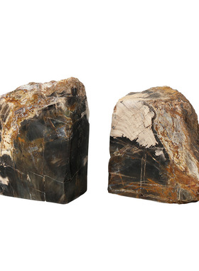 新中式侘寂木化石书靠摆件