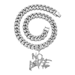 美式配饰nolove心碎镶钻吊坠潮流项链男嘻哈街头说唱rapper古巴链