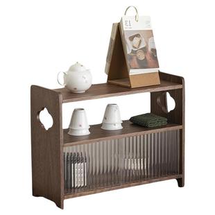 木亚方舟胡桃木桌面博古架实木中式茶杯架子茶具推拉门小型置物架