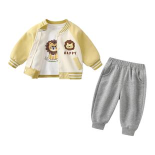 男宝宝套装春装新款男童连帽卫衣分体三件套婴儿春秋洋气外穿衣服