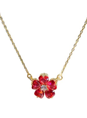 高级感小众轻奢红色花朵女锁骨链
