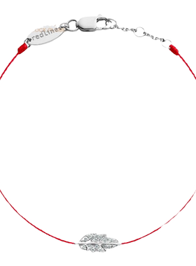 Redline/红绳女士叶子镶嵌0.035克拉圆形钻石白金绳制手链