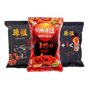 韩国进口九日网红零食休闲即食爆辣海苔味祖火鸡卷膨化红炒年糕条