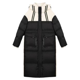 YAYA鸭鸭羽绒服女冬2025长款时尚运动风连帽撞色宽松休闲气质外套