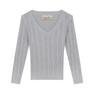 橘子树在哪儿韩系v领麻花针织衫女秋季纯欲修身显瘦气质毛衣上衣