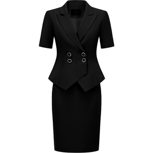AD职业套装气质女神范主持人正装夏季新款时尚商务短袖西装套裙