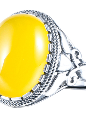 s925银戒指空托diy戒面琥珀蜜蜡