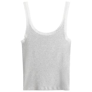 HM女装吊带春季低圆领美式修身蕾丝边无袖背心1274285