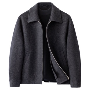 双面羊绒短款翻领毛呢大衣男士2025冬季新款休闲保暖通勤夹克外套