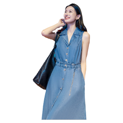 奕辰度假风单排扣前开叉牛仔裙