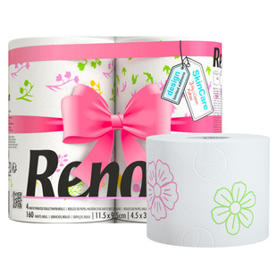 Renova葡萄牙进口春季印花卷纸有芯纸巾厕所纸家用手纸卫生纸4卷