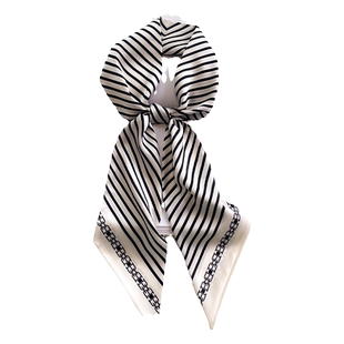 小长条窄黑白条纹丝巾女飘带丝带搭配衬衫护颈围脖领带腰带薄围巾