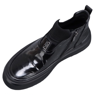 二棉皮鞋男款高帮冬季保暖加绒棉鞋2025新款潮流拉链厚底乐福鞋男