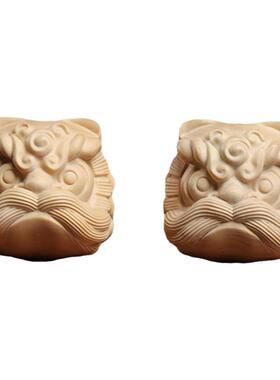 天然黄杨木醒狮手把件