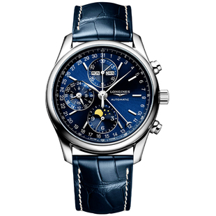 瑞士浪琴手表男皮带名匠系列月相蓝色自动机械男表L2.673.4.92.0