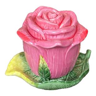 手工釉下彩玫瑰花陶瓷牙签罐牙签筒餐桌茶几摆件创意礼品摆件