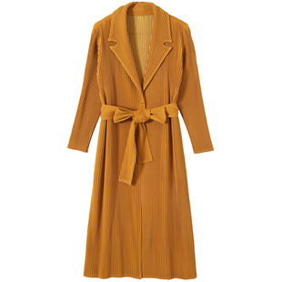 长款风衣女初冬有质感厚外套178高个子竖纹褶皱收腰显瘦气质外衣