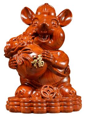 花梨木老鼠摆件创意办公室工艺品