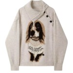 胖mm大码女装可爱小狗设计保暖针织毛衣女秋冬韩版显瘦慵懒风上衣