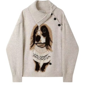 胖mm大码女装可爱小狗设计保暖针织毛衣女秋冬韩版显瘦慵懒风上衣