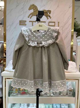 90-130码韩国童装春秋女童宝宝蕾丝花边宫廷风长袖连衣裙公主裙子