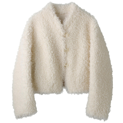 小香风皮毛一体羊羔毛皮草外套女