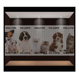 宠物店黑白网点可爱猫猫狗狗玻璃贴纸隔断装饰布置UV静电腰线贴膜