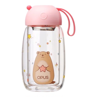 OPUS小Q双层玻璃杯女韩版清新可爱带茶漏家用喝水杯便携耐热230ml