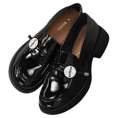 百思图春夏季商场新款一脚蹬乐福鞋小皮鞋粗跟女单鞋S5615CA4