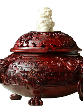 小叶紫檀木雕刻镇守四方香炉室内