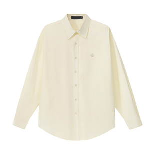 雾撞山野日系复古浅黄色长袖衬衫男女刺绣宽松休闲高级感纯棉衬衣